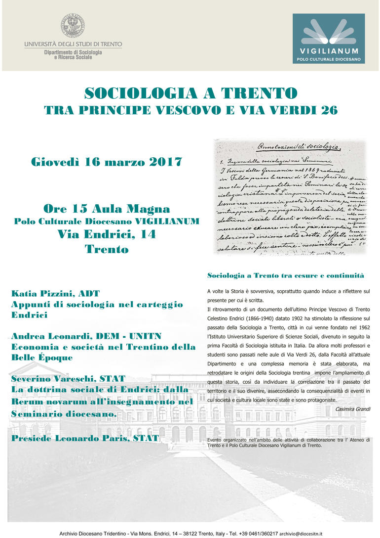 Locandina del seminario di Sociologia